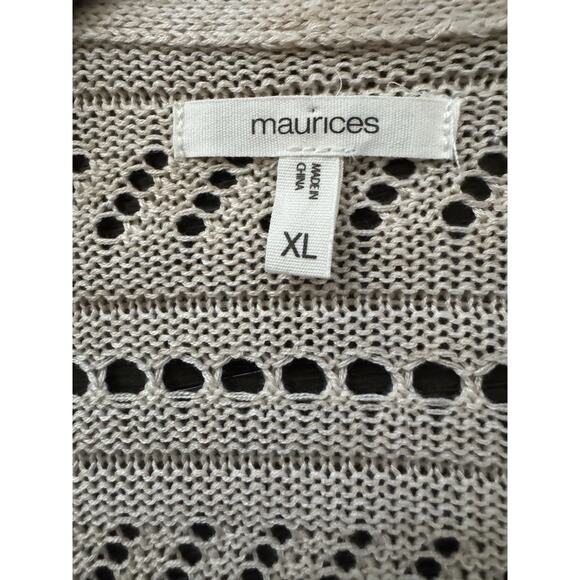 Maurices Knit Cardigan Open Front Cream Long Sleeves With Tie Ups Boho Beach LG - Picture 3 of 8